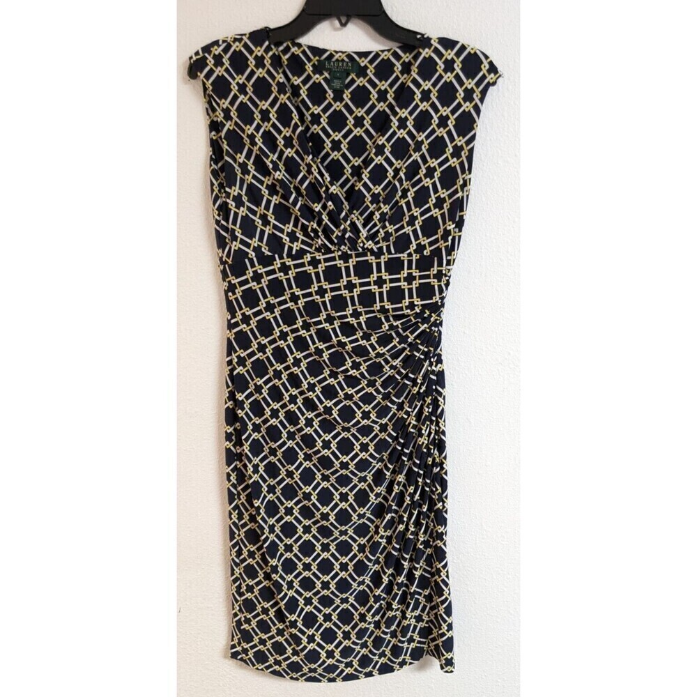 Women's LAUREN Ralph Lauren Surplice Faux Wrap Geometric Sleeveless Dress Size 4